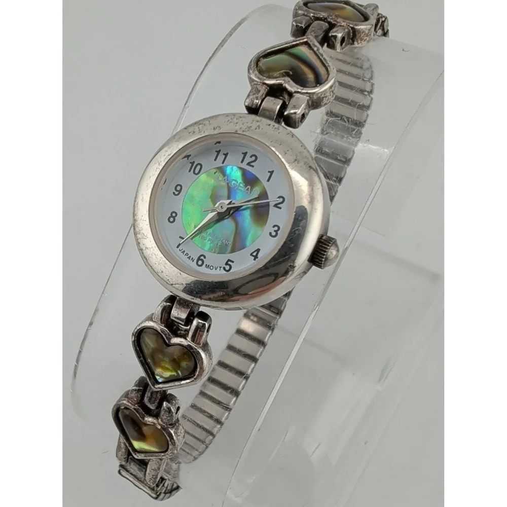 LA Gear Women's Watch Abalone Dial Heart Stretch Band 21mm Case- New Battery